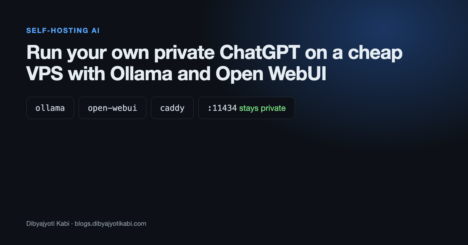 Cover showing a small VPS running Ollama and Open WebUI behind HTTPS, with the Ollama port kept private